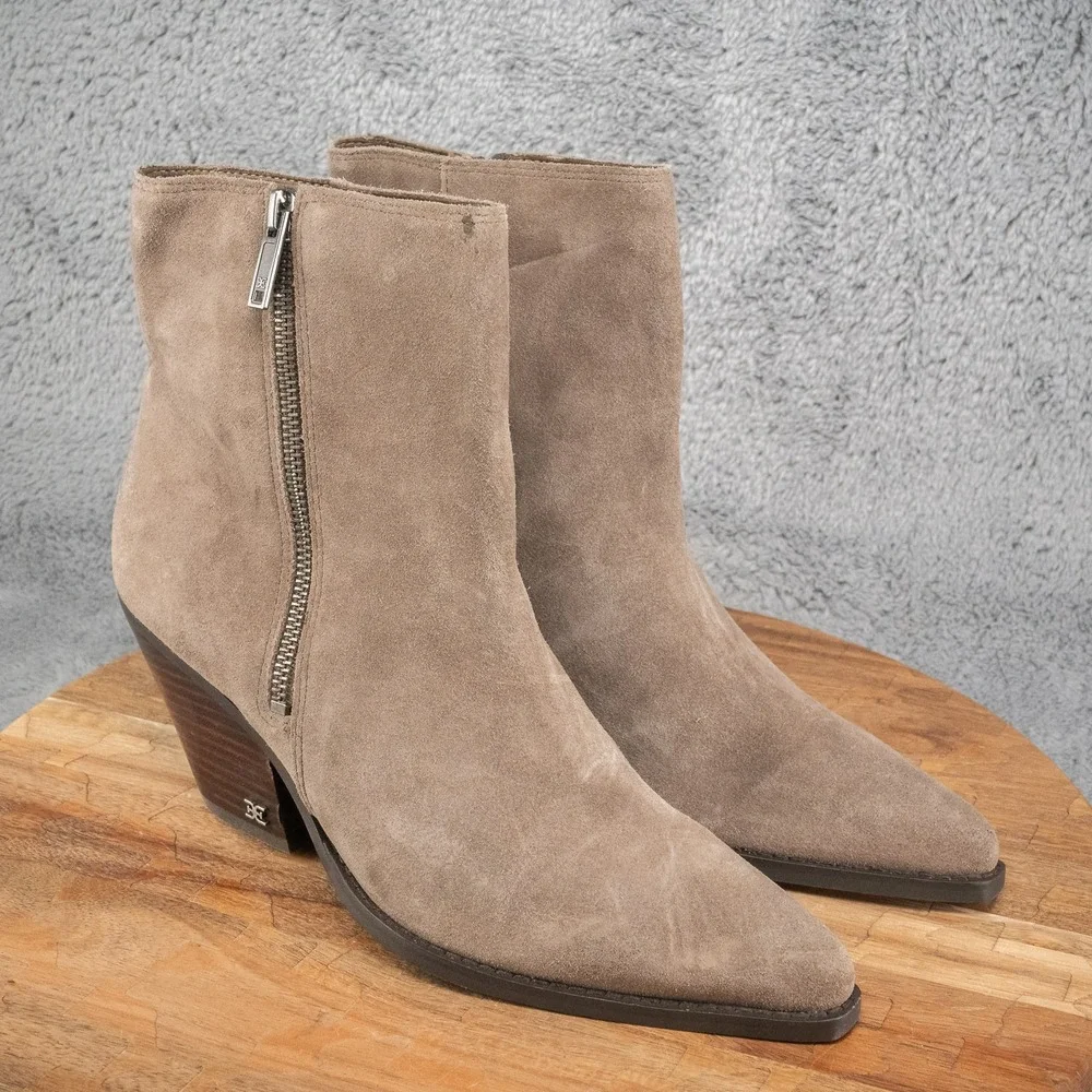 Sam Edelman Boots Shoes Size 8.5 Jane Western Bootie‎ Olive Leather Pointy Toe